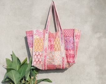 Sac cabas de travail en coton avec patch sac réversible sac cabas matelassé fait main kantha tots femmes cabas