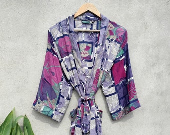 Vintage Sari Kimono Seide, Vintage Sari Lange Robe, Einheitsgröße