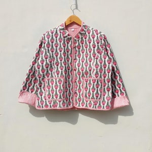 block print cotton quilted jacket Reversible hand coatJacket, Cotton Sari Kantha Coat, Short Jacket Style Jacket, Winter Fashion