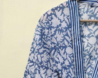 Peignoir kimono en coton imprimé main : imprimé floral cachemire