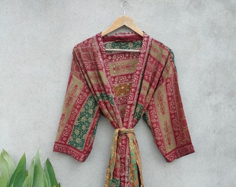 Lange Seide Kimono Duschrobe, Vintage Seide Kimono, Kimono im japanischen Stil, indische Seide Kimono, Robe, Seidenrobe, Morgenmantel,