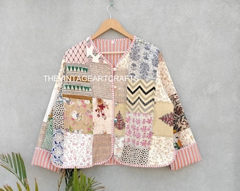 Multi Color Handmade Patchwork Jackets, Indian Cotton Handmade Winter Jacket Coat, Bohemian