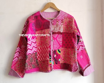 Indian patchwork Print Fabric Quilted Jacket Short kimono Women Wear New Style  CoatCotton Quilted Jacket Women Wear