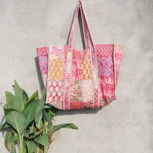 cotton patch work tote bag reversible bag quilted shopping bag hand made kantha tots women totes image 4