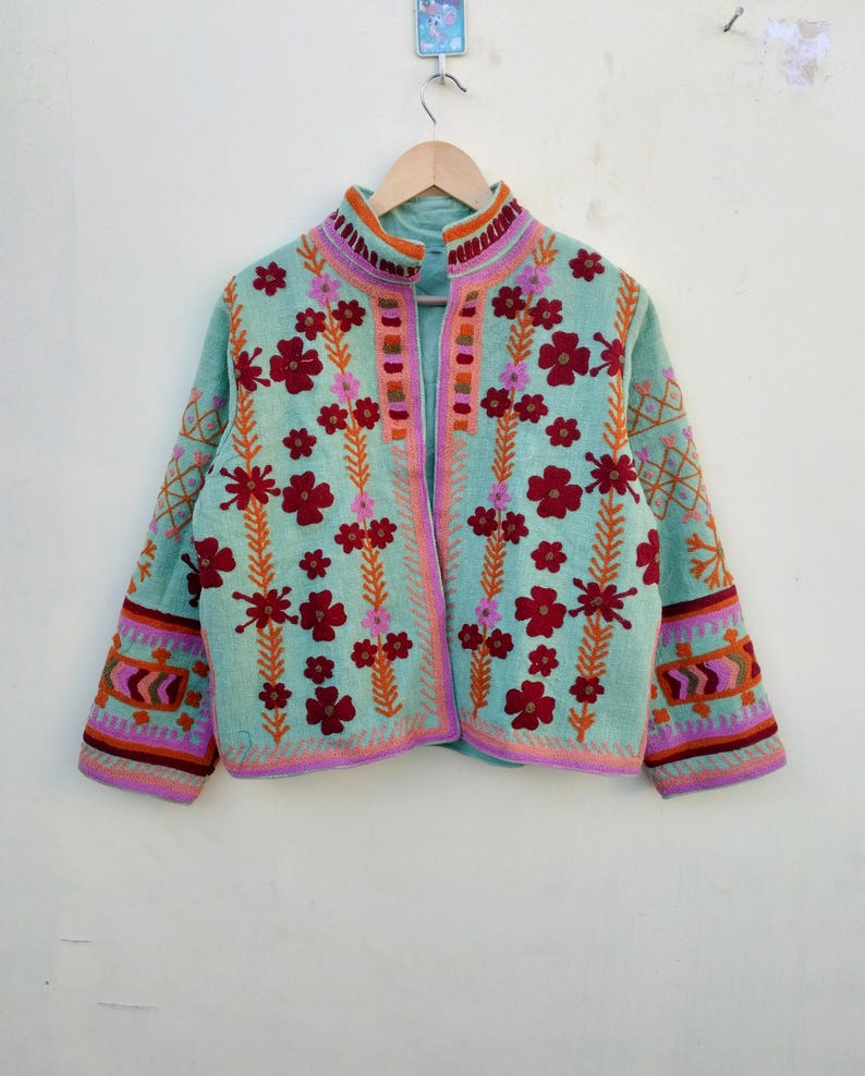 Handmade Suzani Embroidery Jacket: Reversible Organic Cotton Floral Coat image 1