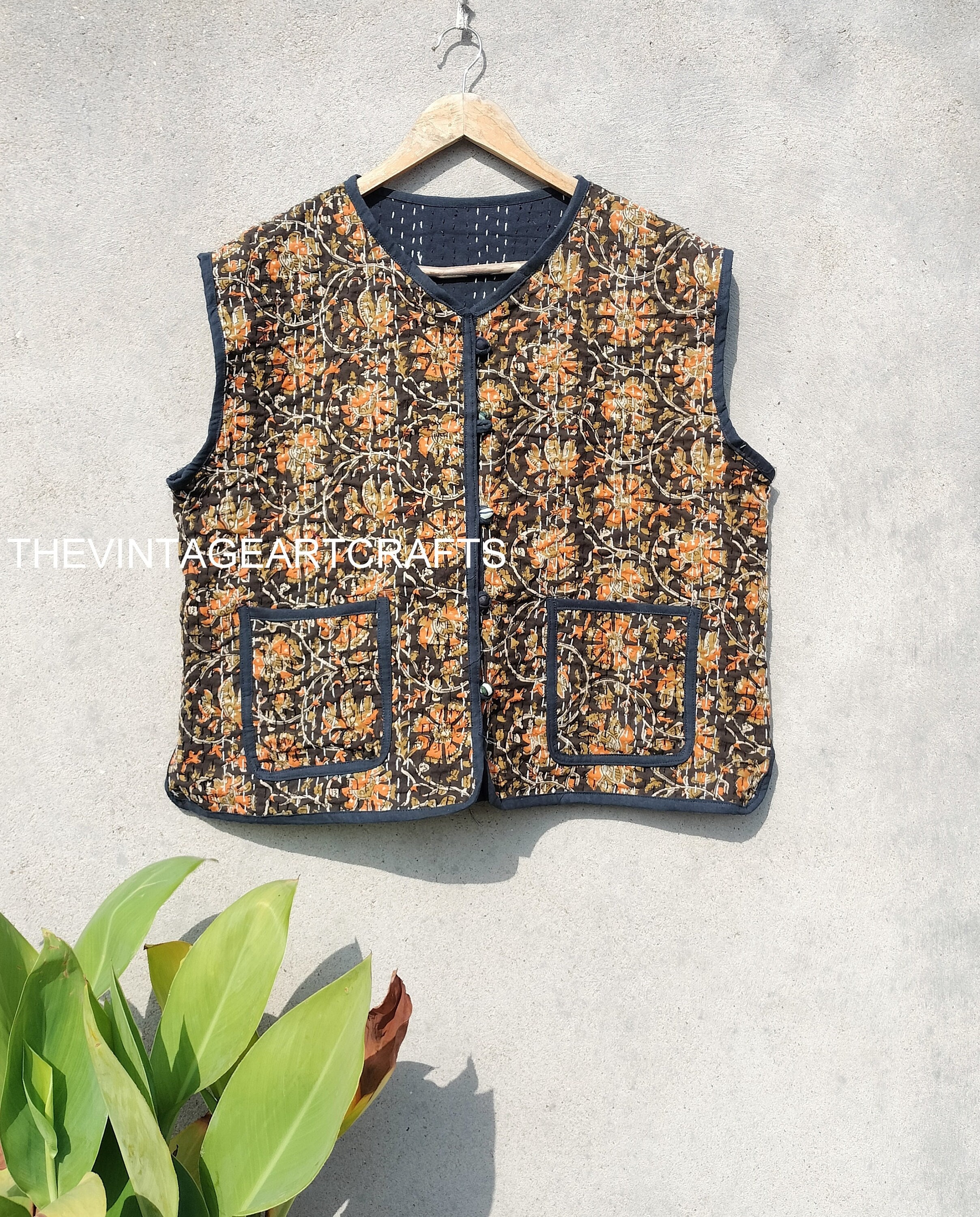 ハンドメイドコットンバグルブロックプリントジャケット：ボヘミアン