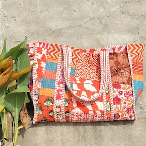 Bolso tote de patchwork acolchado hecho a mano: bolso shopper reversible de algodón
