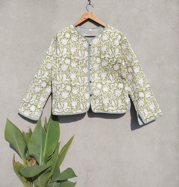 Reversible Hand Block Print Cotton Quilted Jacket Coatjacket 
