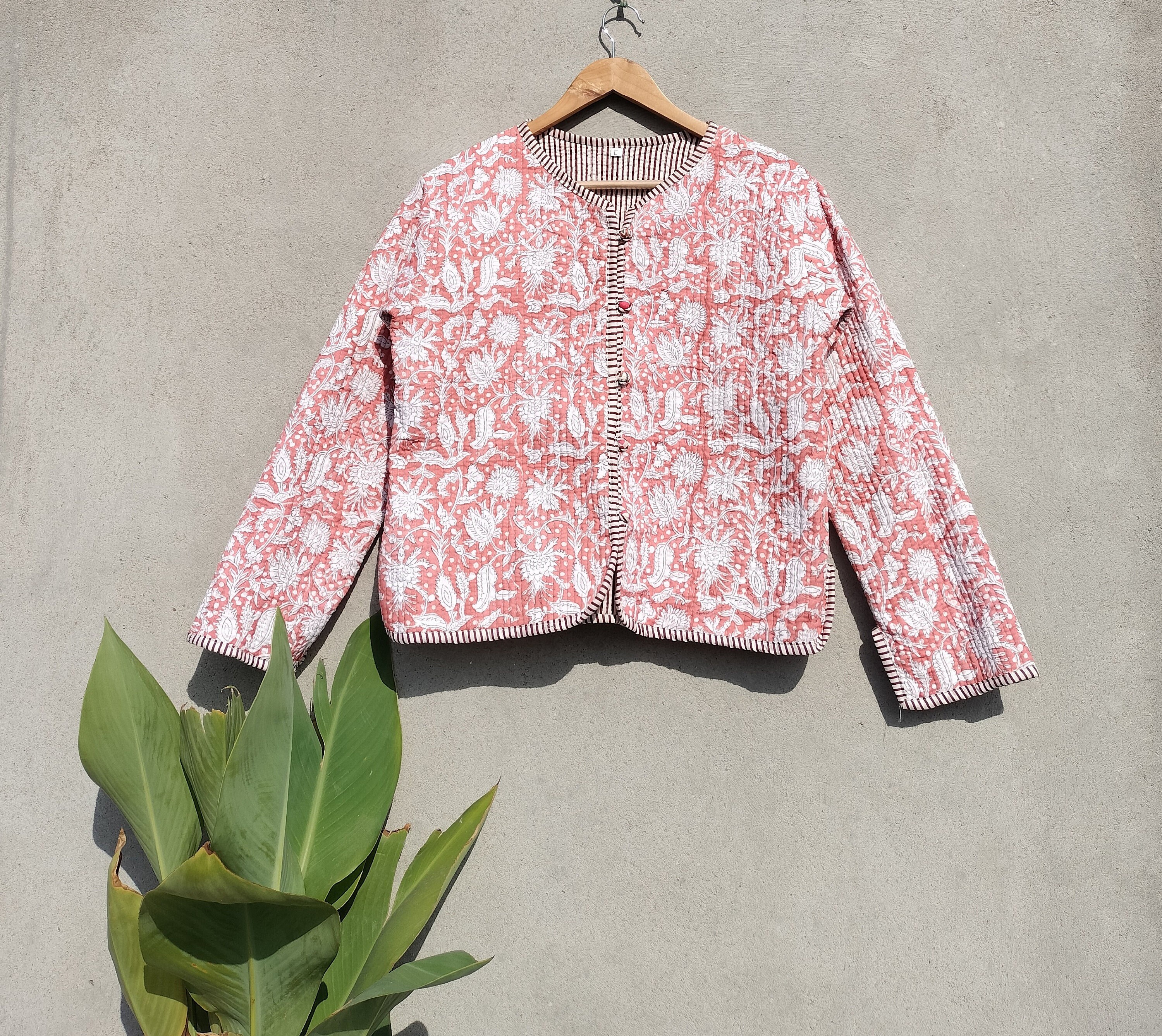 Hand Block Print Cotton Jacket: Reversible Indian Quilted Coat