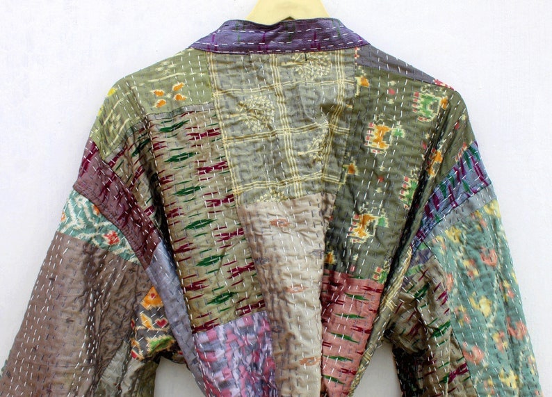Silk Vintage Sari Patch Kantha Short Kimono for Winter Silk - Etsy