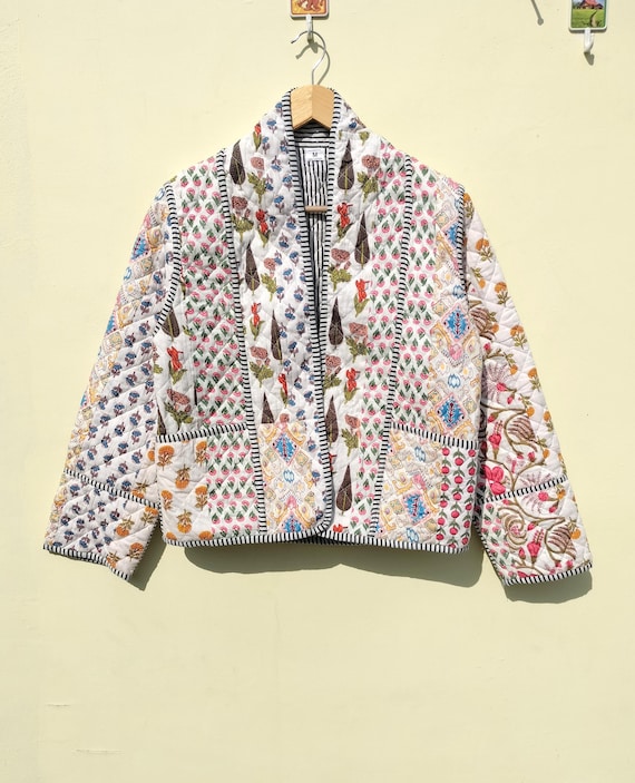 Giacca Bomber Patchwork Nera Donna – Fatta A Mano In India – Cotone Leggero
