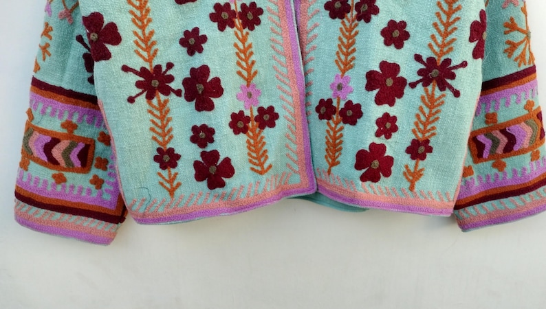 Handmade Suzani Embroidery Jacket: Reversible Organic Cotton Floral Coat image 4