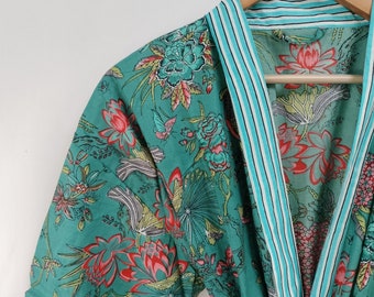 Boho Floral Cotton Kimono Robe: Turkish Spa Bathrobe