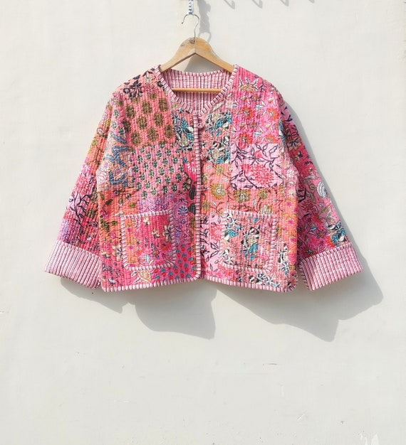 Handmade Cotton Patchwork Jacket: Reversible Quilted Boho Coat