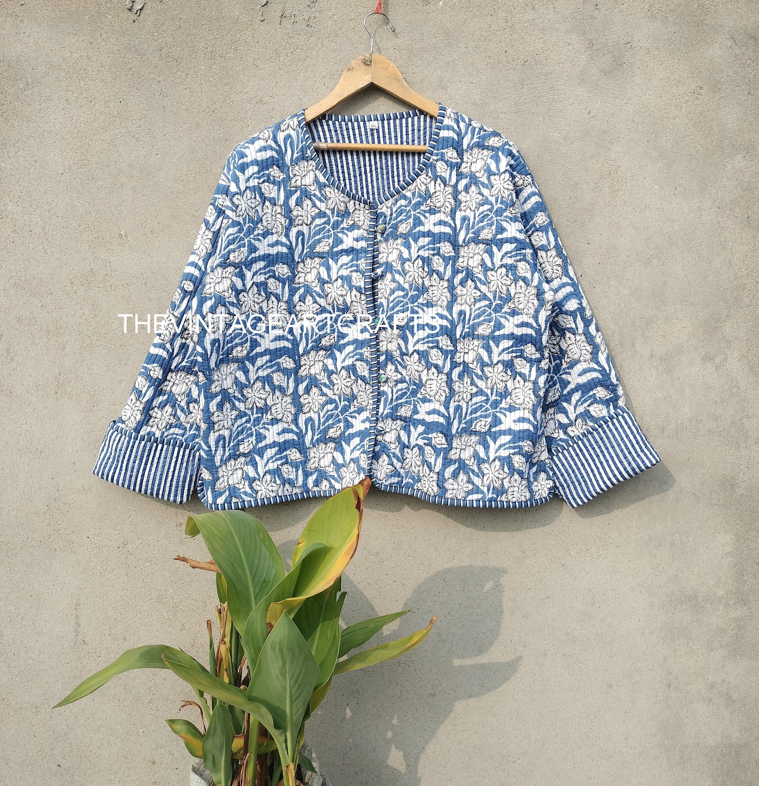 AMERI ★ INDIA BLOCK PRINT JACKET Hand Block Print Quilted Jacket: Indian Patchwork Reversible