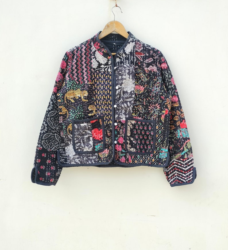 Patchwork Quilted Jackets Cotton Floral Bohemian Style Fall Winter Jacket Coat Sweatshirt Boho Quilted Reversible Jacket for Women image 1