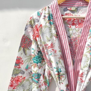 Cotton Kimono Robe Dressing Gown, Block Print Bridesmaid Robe, Summer Nightwear, One Size