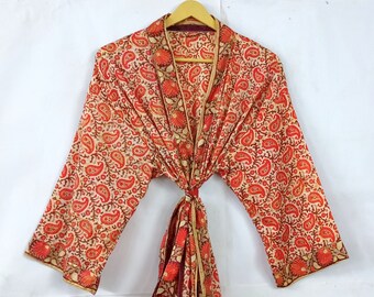 Women's Clothing, Kimono, Soft and Comfortable Bath Robe, Silk Night Wear kimono, Robe, Home Wear, Beach Cover Up, Patola Silk Saree Kimono