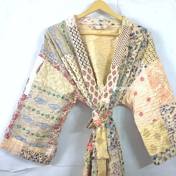 Nouveau kimono court matelassé kantha pour femmes kimono kimono patchwork en coton fait main pour festival de mode