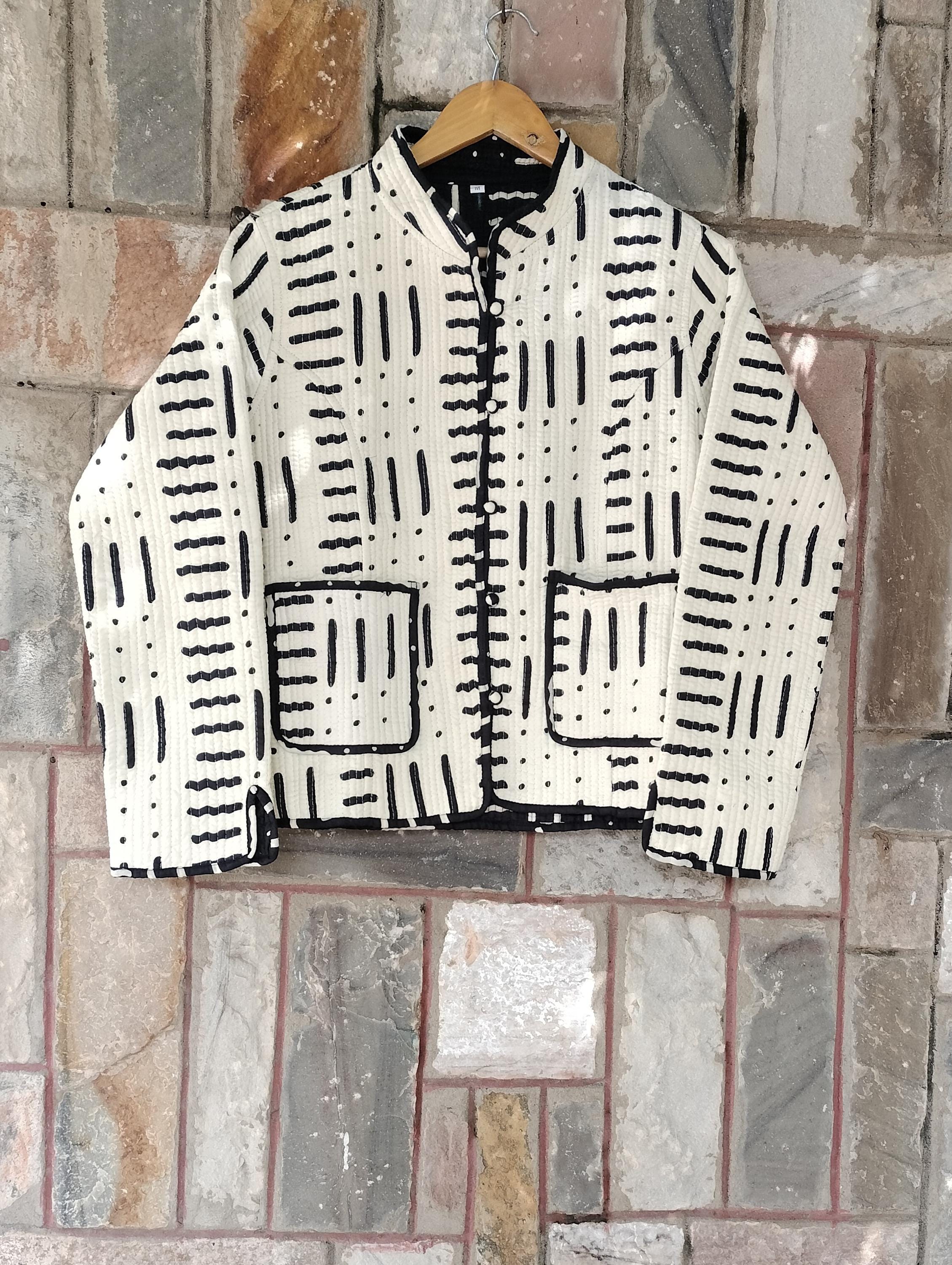 リバーシブルブロックプリントコットンキルティングジャケット