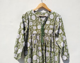 Block Print Cotton Gauze Dress: Soft Indian Kantha Dress