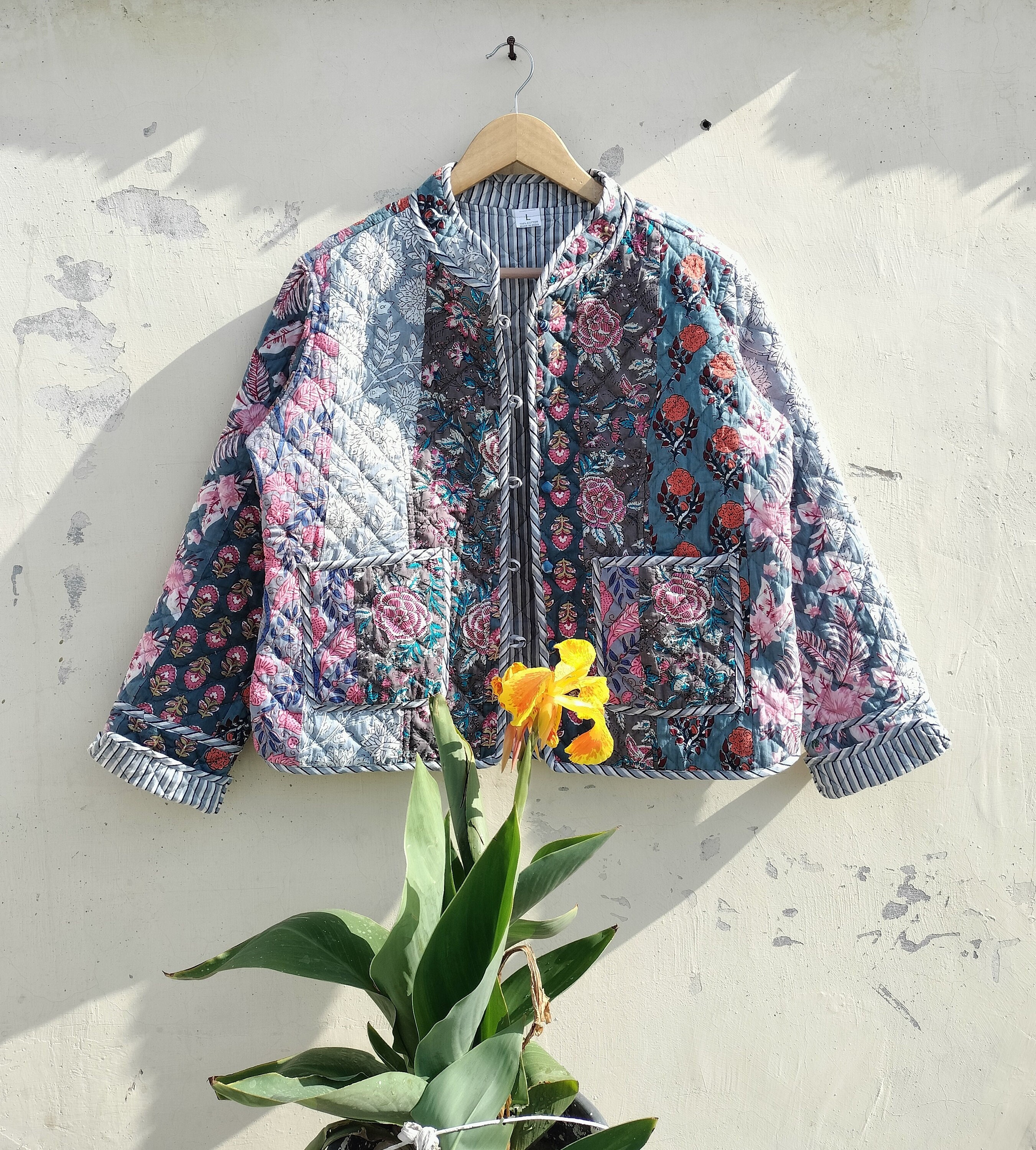 Cotton Handmade Jacket Patchwork Vintage Quilted Jacket Coats ,new Style, Boho, Cotton Jacket Short White Leaf Black Stripe Piping - Etsy Cotton Handmade Jacket Patchwork Vintage Quilted Jacket Coats ,new Style, Boho, Cotton Jacket Short White Leaf Black Stripe Piping - Etsy