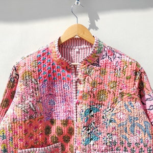 Veste en patchwork de coton nouveau style avec col Veste matelassée en coton, Veste pour femme, Veste réversible, Veste à longs patchs, Veste pour elle image 8