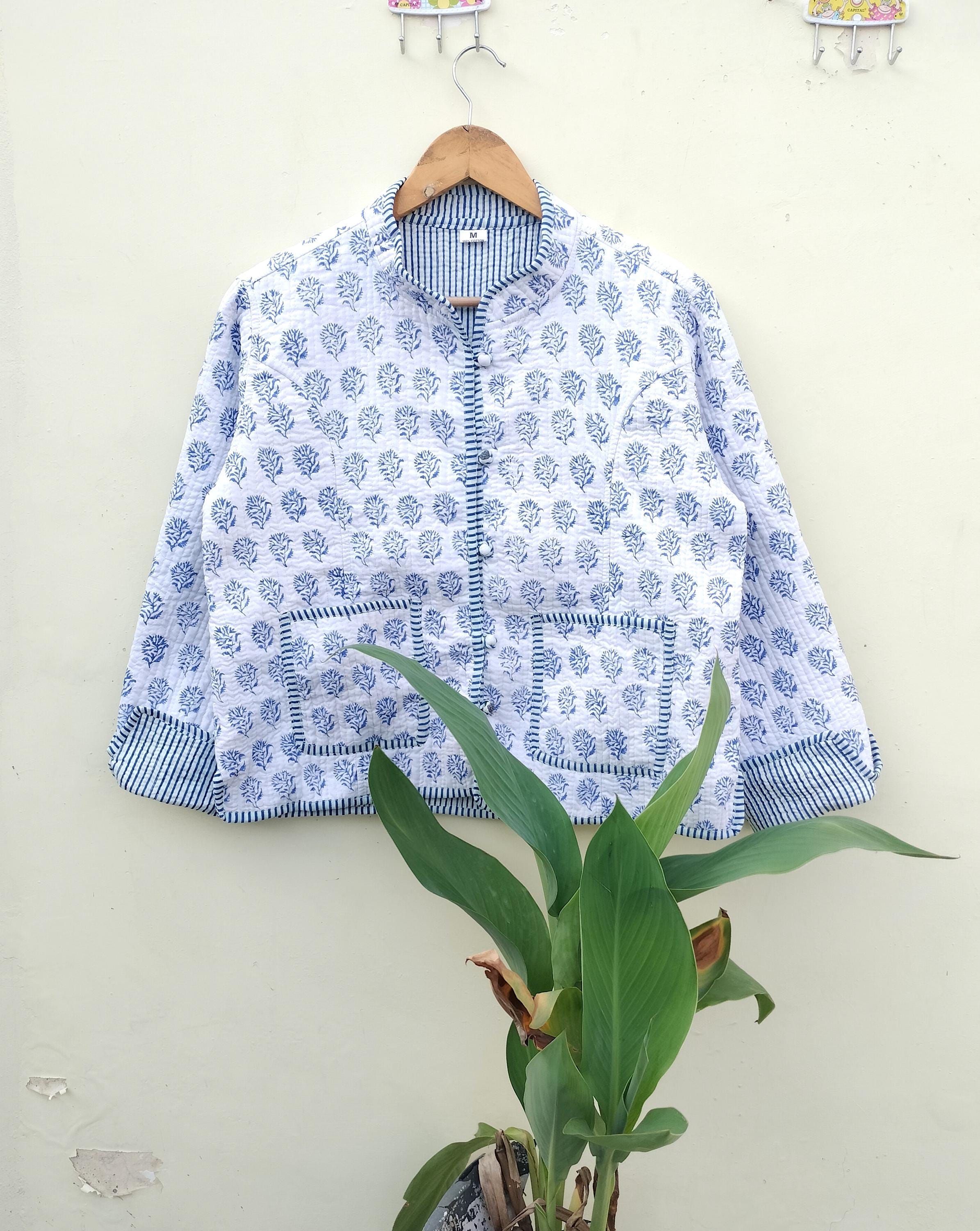 リバーシブルハンドブロックプリントコットンキルティングジャケット