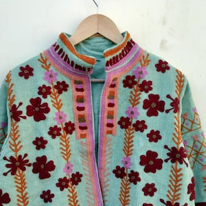 Handmade Suzani Embroidery Jacket: Reversible Organic Cotton Floral Coat image 3