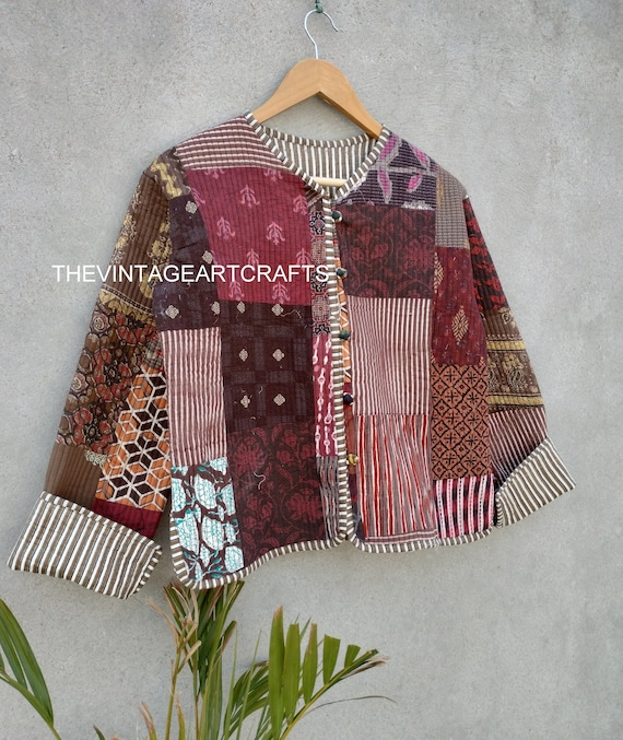 Cotton Patchwork Jackets Indian Cotton Handmade Winter Jacket Coat Bohemian Style Jacket Unisex Short Quilted Kantha Jacket Etsy Canada