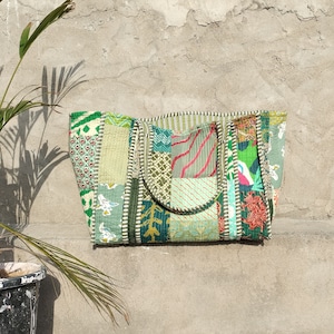 Quilted Patchwork Cotton Tote Bag: Reversible Travel Shopping Bag