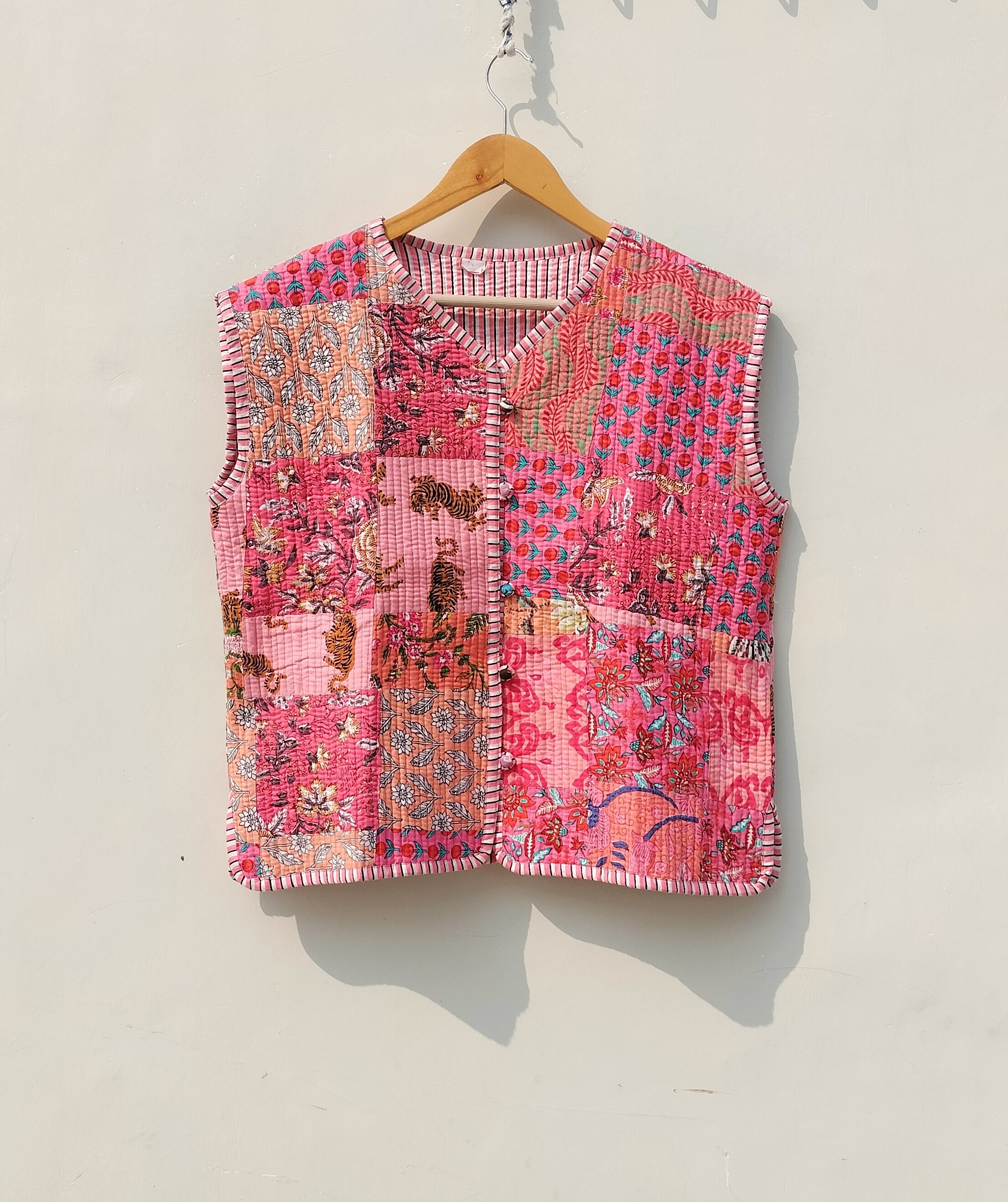 Abito Kimono Da Bagno In Cotone Indiano Boho - Giacca Trapuntata Kantha Donna
