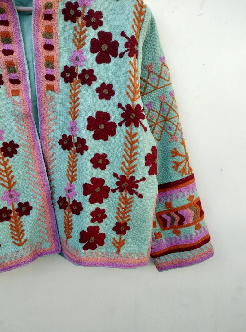 Handmade Suzani Embroidery Jacket: Reversible Organic Cotton Floral Coat image 6