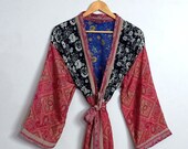 Indian Handmade Vintage Silk Saree Kimono Bridesmaid Robe women dresses night wear suit