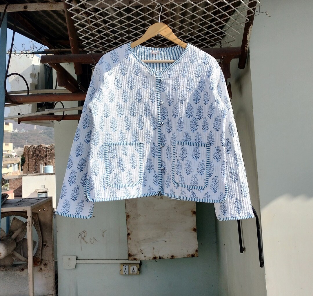 Indian Hand Block Print Fabric Quilted Jacket Women Wear New