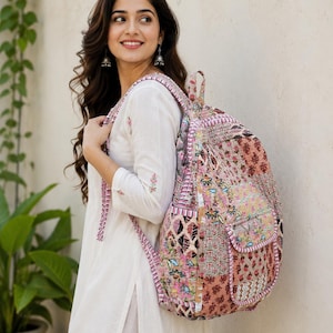 Cotton Quilt Patchwork Backpack: Bohemian Laptop Bag