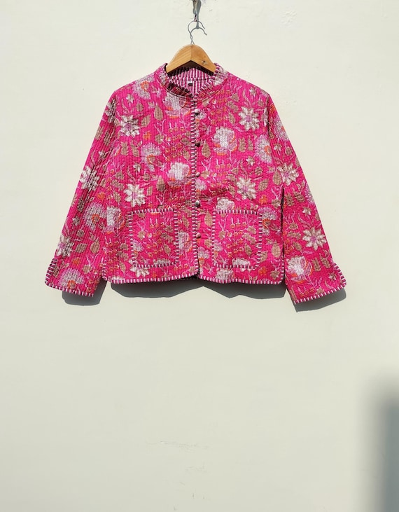 AMERI ★ INDIA BLOCK PRINT JACKET BLOCK PRINT QUILTED COTTON JACKET - BLUE