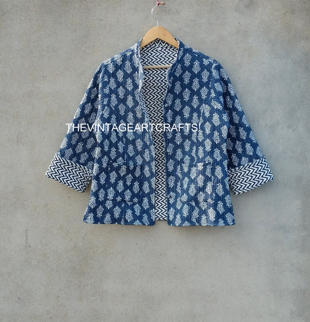 Indigo Handmade Reversible Cotton Jacket for Women , Women Clothing
