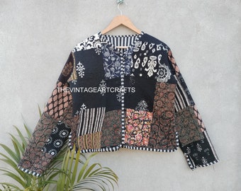 Block Print Patchwork Quilted Jacket: Bohemian Reversible Cotton Coat