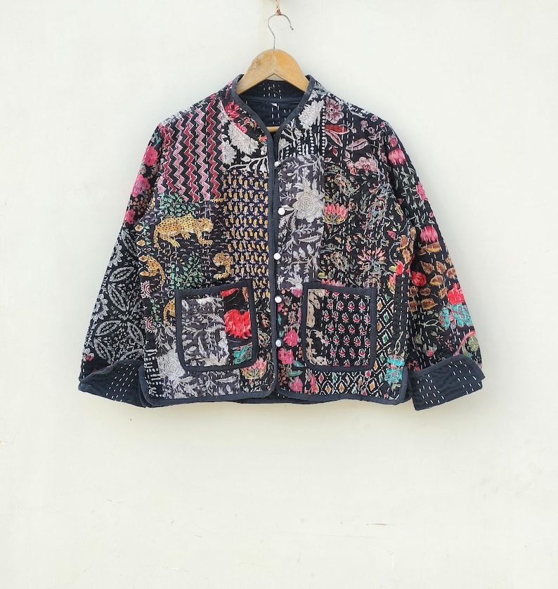 Patchwork Quilted Jackets Cotton Floral Bohemian Style Fall Winter Jacket Coat Sweatshirt Boho Quilted Reversible Jacket for Women image 2