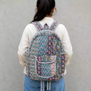 Patchwork Quilted Cotton Backpack: Large Travel Bag with Adjustable Straps