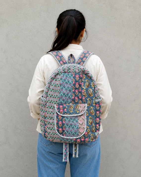 Patchwork Quilted Cotton Backpack: Large Travel Bag With