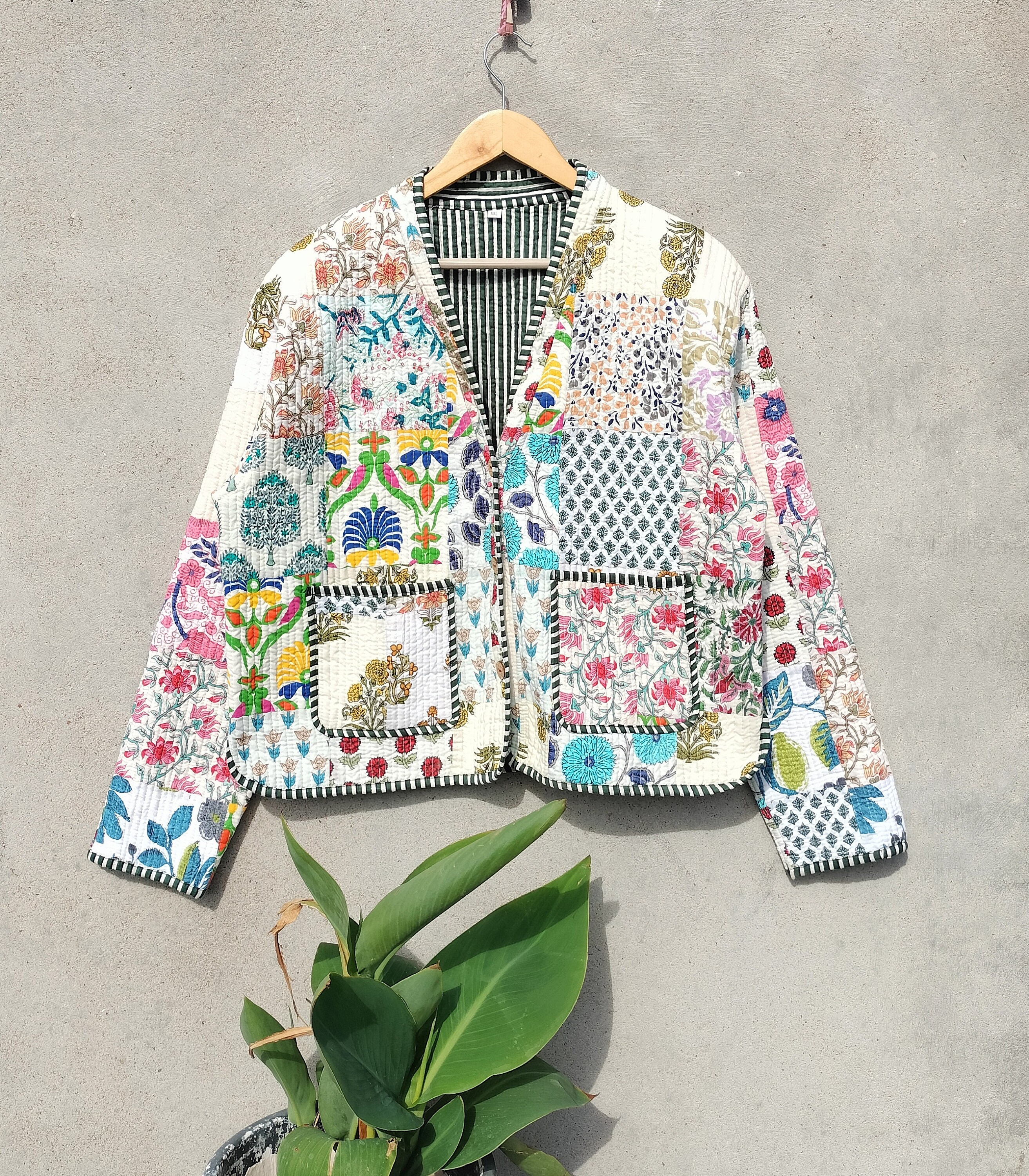 Handmade Vintage Kantha Quilted Jacket: Patchwork Cotton