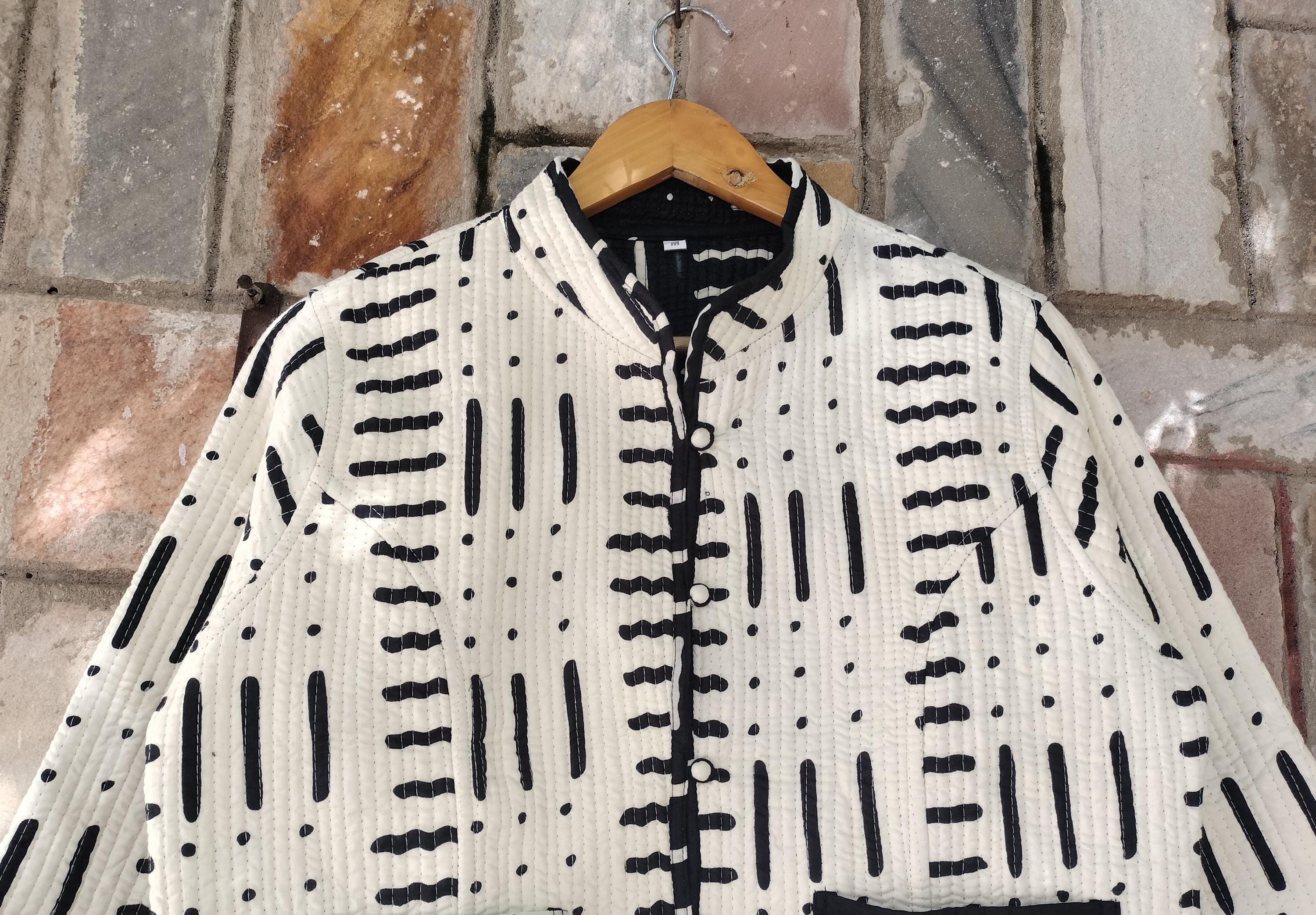 リバーシブルブロックプリントコットンキルティングジャケット