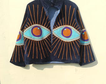 Giacca e cappotto reversibili con ricamo fatto a mano Suzani Valvet