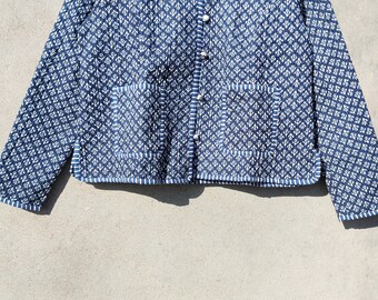 Giacca Media Lunghezza Kantha Indiana Fatta A Mano - Blu, Cotone, Stampe Scimmia, Invernale