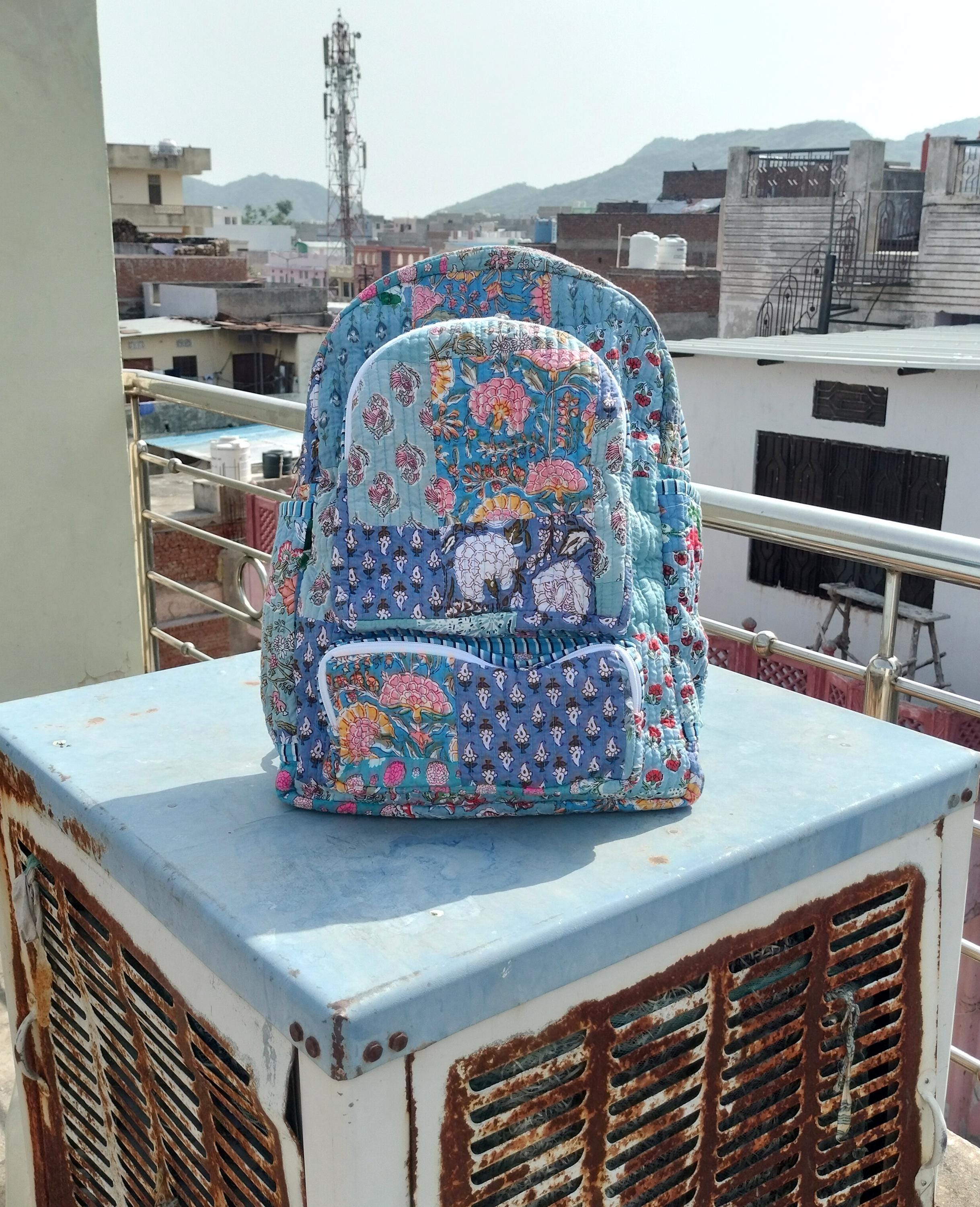Cotton Patchwork Quilted Backpack: Reversible Bohemian Tote  display picture 2