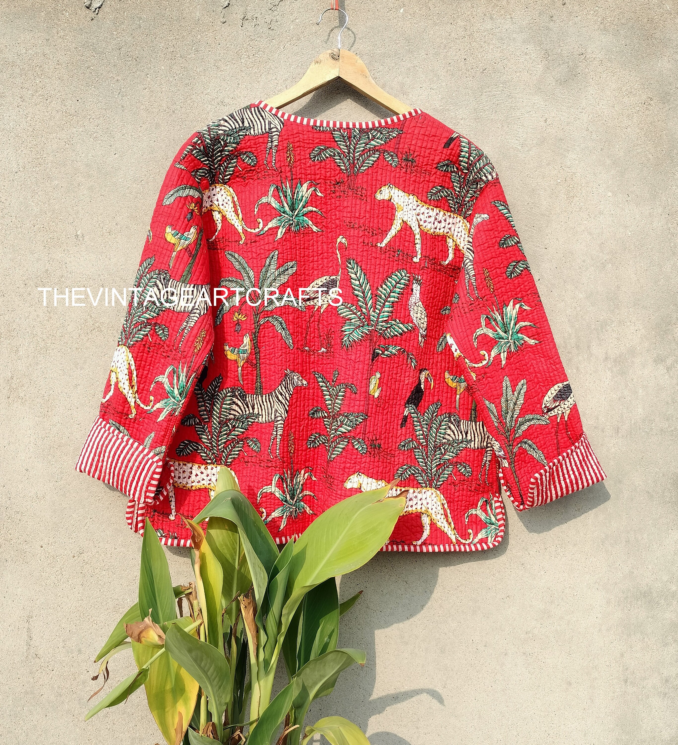 New Block Print Kantha Quilted Jacket Indian Women Wear