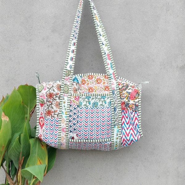 Quilted Cotton patch work Reversible Large multicolor patch Tote Bag Eco friendly Sustainable Sturdy Grocery Shopping Handmade Boho bag