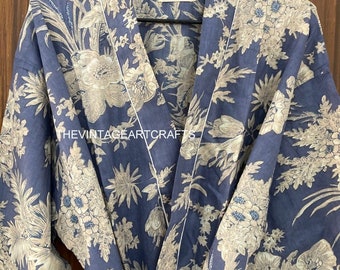 EXPRESS-LIEFERUNG Kimono-Bademantel aus Baumwolle, Kimono mit Vogeldruck, weich und bequem Bademäntel, Wickelkleid, Hausmantel Robe, Kimonogeschenk für Frauen und Männer